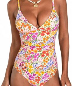 CUPSHE Damen Badeanzug Triangel V Ausschnitt Bauchweg Raffungen Einteilige | Verstellbare Spaghetti-Träger, weiche, abnehmbare Körbchen, bescheidener Badeanzug für Urlaub und Strand, Poolseite