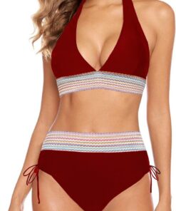 Damen Bikini Set Bademode Bauchkontrolle Hohe Taille Bikini Sets Hohe Taille V Ausschnitt Verstellbar Zweiteiliger Badeanzug Swimsuit