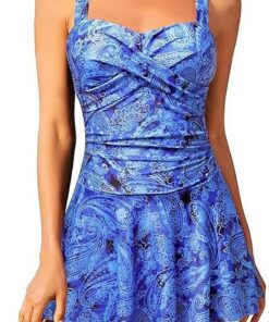 Women's Swimsuit Damen Badeanzug High Waist Bauchweg, Neckholder Einteiler mit Push Up Cups, Rückenfrei für Strand Pool Urlaub