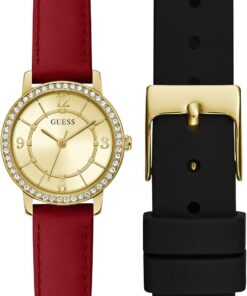 GUESS Gold-Ton und Kristall Analog Uhrenbox Set