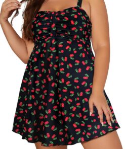 SHEKINI Damen Bademode Niedriger Kragen Einteilige Badeanzug Badekleid Große Größe Brüste Rückenfrei Verstellbare Plus Size Badeanzug für Frauen