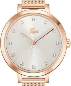 Lacoste Uhr mit DREI-Zeiger-Quarzwerk für Damen Kollektion RIGA mit Edelstahl-Mesh-Armband – Erhältlich in Gold oder Rotgoldfarbe