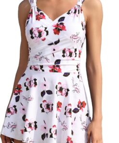 SHEKINI Damen Elegant Einteiliger Badeanzug Crossover Badekleid Schwimmkleid mit Badeshorts Ruched Bauchweg Badeanzugkleid Große Größe Baderock