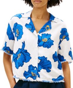 Tommy Hilfiger Damen Frayed Vis/Linen Ss Shirt Ww0ww48924 S/S Shirt (1er Pack)