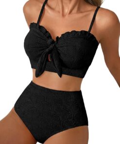 Dokotoo Bikini Damen Set Push Up Sexy Knoten Bikinis High Waist Bauchweg Muschel Textur Bademode Zweiteiliger Badeanzug S-XXL