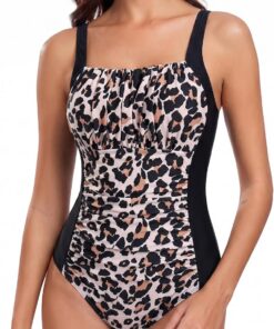 Damen Einteilige Badeanzug Vintage Ruched Einteilige Bademode Swimsuit 1 Piece Badebekleidung Retro Ruched Bauchweg Badekleid