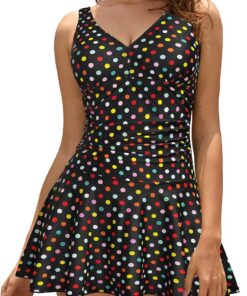 SHEKINI Damen Einteilige Badeanzug V-Ausschnitt Elegant Badeanzugkleid Badekleid Schwimmrock Retro Ruched Bauchweg Schwimmkleid Baderock Tankini
