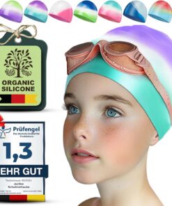 Juclise Silikon Badekappe Mädchen, Kinds und Jungen Wasserdicht für Lange und Kurze Haare UV Schutz, 1-2 Stück