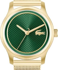 Lacoste Uhr mit DREI-Zeiger-Quarzwerk für Damen Kollektion Elyse mit Goldfarben Edelstahl-Mesh-Gliederarmband - 2001389