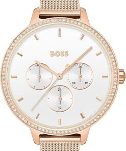 BOSS Multi Zifferblatt Quarz Uhr für Damen mit Rotgoldfarbenes Edelstahl-Mesh-Gliederarmband - 1502663