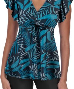 Ecupper Damen Zweiteilig Tankini Set Bademode Push up | Tankini Zweiteiler mit Push-up Effekt, mit Badeshorts und bequemem Stretch-Stoff für Strand, Bademode für Pool und Urlaub.