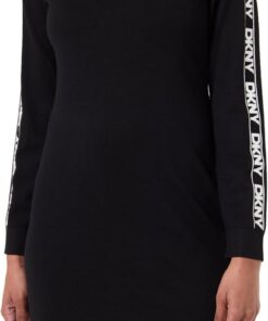 DKNY Damen Long Sleeve Knit Logo Casual Dress