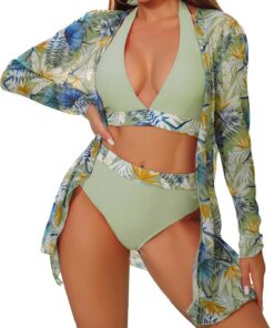 Damen Bikini Set 3 Teiliger Neckholder Luftig Bademode | Luftig Herausnehmbare Polster Strandtunika Schwimmen Strandmode badeanzug,Schnelltrocknend Weich Stretch