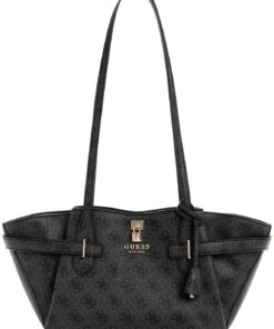 GUESS Schultertasche Yesba Girlfriend Shoulder Satchel Bag Coal Logo dunkelgrau