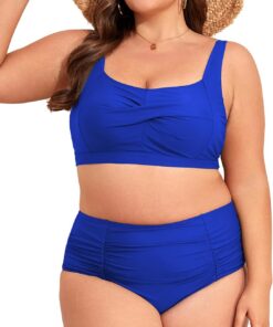 PONCEAU Bikini Damen Große Größe High Waist Badeanzug Push Up Bademode Zweiteiler Bikini Set mit Brustkissen