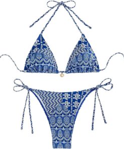 Damen-Bikini-Set mit Blumenmuster, Boho-Stil, geometrisch, Sommer-Badeanzug