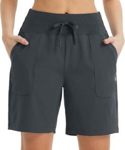 baleaf 7" Knielang Sport Shorts Damen Laufshorts Damen mit Taschen | Atmungsaktiv Schnelltrocknend UV-Schutz Sporthose Kurz für Outdoor, Laufen, Fitness