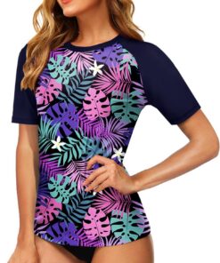 Damen UV Shirt Kurzarm Schwimmshirt UPF 50+ Rash Guard Kurzarm Schnelltrocknend Badeshirt S-XXL