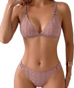 Triangel Damen Bikini Set V Ausschnitt Sexy Bikini Bademode Low Waist Bikinihose Brazilian Zweiteiliger Swimsuits für Strand Sommer