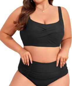 PONCEAU Bikini Damen Große Größe High Waist Badeanzug Push Up Bademode Zweiteiler Bikini Set mit Brustkissen
