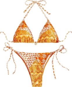 Damen-Bikini-Set mit Blumenmuster, Boho-Stil, geometrisch, Sommer-Badeanzug