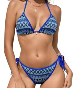 SHEKINI Triangel Bikini Damen Set Neckholder Bikinioberteil Verstellbare Bademode Unterteil Seitlicher Schnürung Zweiteiliger Badeanzug