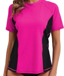 Halcurt UV Shirt Damen mit BH Rash Guard Kurzarm UPF 50+ Badeshirt S-XXL | Sonnenschutz Schwimmshirt, Schnell Trocknender, Atmungsaktiv, Nur Schwimmoberteil, Raglan Ärmel