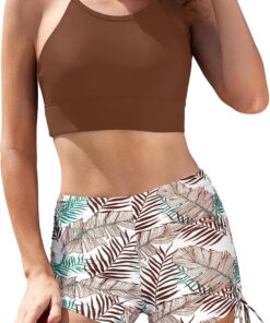 SHEKINI Damen 2-teilige Badeanzüge Crisscross Bikini Top Bauchkontrolle Seite Krawatte Boyshorts