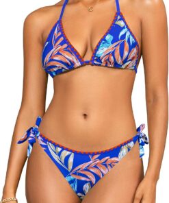 SHEKINI Damen Triangel Schnürschuh Bikini Set Badeanzug Rückenfrei Strandkleidung Boho Bedruckter Zweiteiliger Bademode