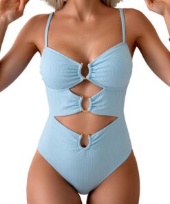 Eomenie Einteiliger Badeanzug für Damen, Monokini, sexy Badeanzug, Metall-Badeanzug