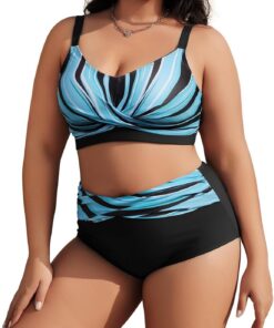 Tuopuda Damen Bikini Set Große Größe Zweiteiliger Badeanzug Bauchweg High Waist Push Up, Bikini Oberteil Plus Size Curvy Zweiteiler Bademode M-4XL