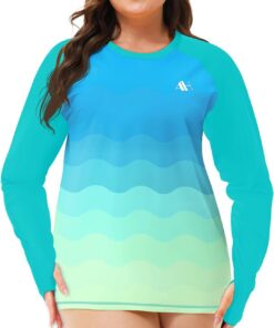 Damen UV Shirt Übergröße Badeshirt Langarm Schwimmshirt Schnelltrocknend Rashguard Mit Daumenloch