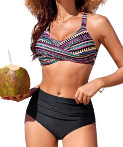 Bikini Damen Set Push Up Bikinis Oberteil Bauchweg Badeanzug Twist Front Badeanzüge High Waist Bikini-Sets Bademode Zweiteiliger Swimsuits