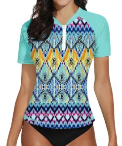 BesserBay UV Shirt Damen mit Reißverschluss Schwimmshirt Kurzarm Rashguard Women Atmungsaktiv UV-Schutz Badeshirt S-XXL