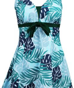 Ecupper Badeanzug Damen Elegant Einteiliger Badeanzug Mit Brustpolster Badeanzugkleid Baderock