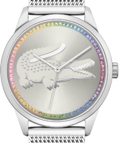 Lacoste Analog Quarzuhr für Damen Kollektion LADYCROC mit Silbernes Edelstahl-Mesh-Gliederarmband - 2001259