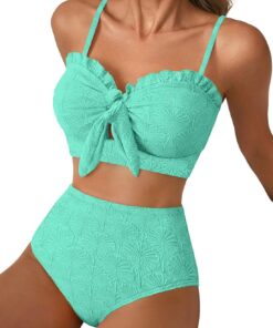 Dokotoo Bikini Damen Set Push Up Sexy Knoten Bikinis High Waist Bauchweg Muschel Textur Bademode Zweiteiliger Badeanzug S-XXL