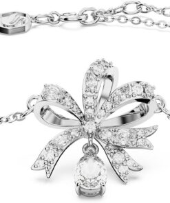 Swarovski Volta Halskette, Schleife, klein, weiß, rhodiniert