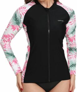 Damen UV Shirt Full Zip Langarm Rashguard Schnelltrocknend Sonnenschutz UPF50+ Surf Schwimmen Bademode