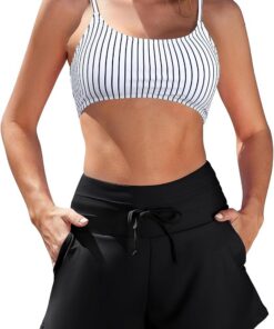 SHEKINI Damen 2-teilige Badeanzüge Bralette Badeanzug High Waisted Bikini Shorts mit Taschen
