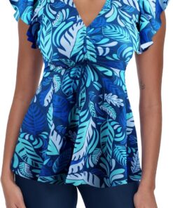Ecupper Damen Zweiteilig Tankini Set Bademode Push up | Tankini Zweiteiler mit Push-up Effekt, mit Badeshorts und bequemem Stretch-Stoff für Strand, Bademode für Pool und Urlaub.