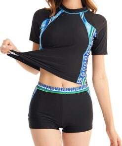 Muslimische Bademode Badeanzug Full Cover Bescheidene Badebekleidung Modest Muslim Swimwear Beachwear Burkini Kurzarm Tops und Hose 2-Teilige Modest Bademode Sets