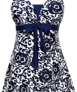 Damen Neckholder Push up BadekleidFigurformender Bunt Badeanzug mit Röckchen Bauchweg Einteiliger Badekleid