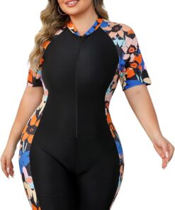 Odizli Badeanzug Damen Große Größe Kurzarm/Ärmellos Blumen Druck Kurz Rashguard Bademode Surfanzug