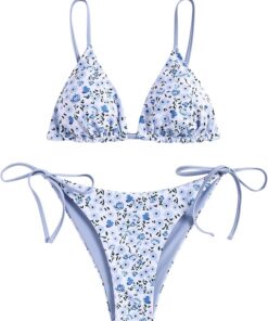 ZAFUL Triangle Bikini Set Damen String Tie-Side Cheeky Reversibel Solid/Floral/Leopard Druck Zweiteiliger Badeanzug Bademode