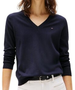 Tommy Hilfiger Damen Pullover Co Jersey Stitch Sweater V-Ausschnitt