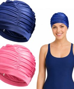 2 Stück Badekappe Damen Lange Haare, Atmungsaktive Schwimmhaube für langes Haar, Bequeme Badehaube mit elastischem Material, Swimming Cap für Frauen, Ideal für Schwimmtraining und Freizeitschwimmen
