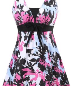 Badeanzug Damen Elegant Einteiliger Schwimmanzug Retro Strandmode Bademode Badeanzugkleid Baderock