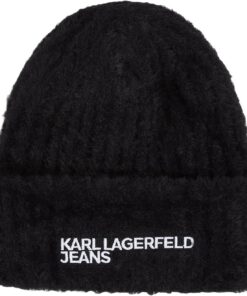 KARL LAGERFELD JEANS Damen Furry Logo Beanie Black One Size