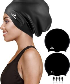 Reymand 2 Pack Extra große Badekappe für Damen Herren für Zöpfe und Dreadlocks, Silikon-Schwimmkappe für langes Haar, Webereien, Extensions, Locken und Afros, Badehaube für Erwachsene